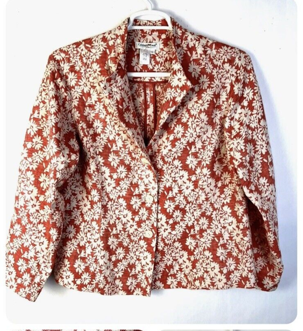 Coldwater Creek Jacket Women's Large Cotton Linen Blend Pink White Career